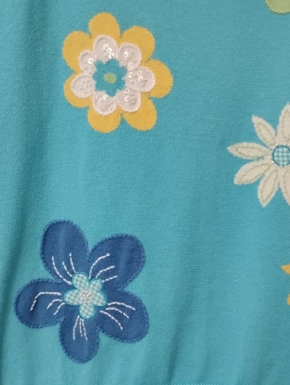 Alfred Dunner Turquoise Floral Appliqué Short Sleeve Top - Picture 3 of 12